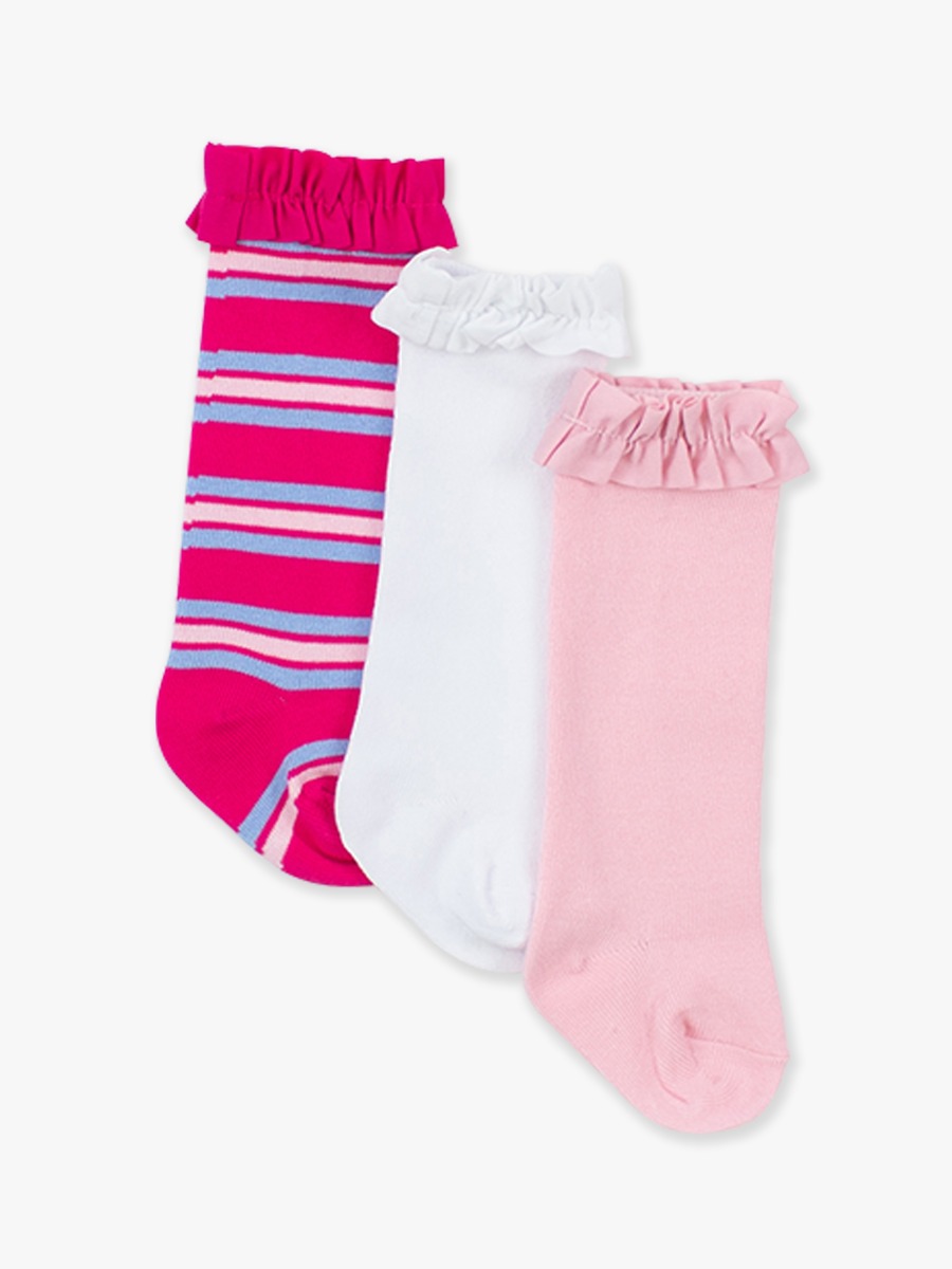 Very Berry & Periwinkle Blue Stripe, Pink, White 3-Pack Ruffle Knee High Socks
