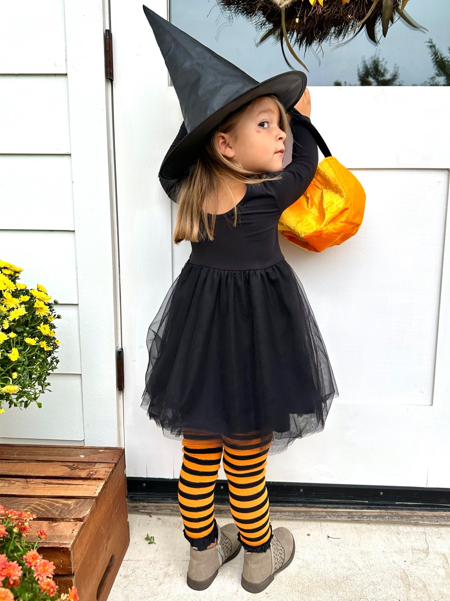 Orange & Black Stripe Patterned Footless Tights