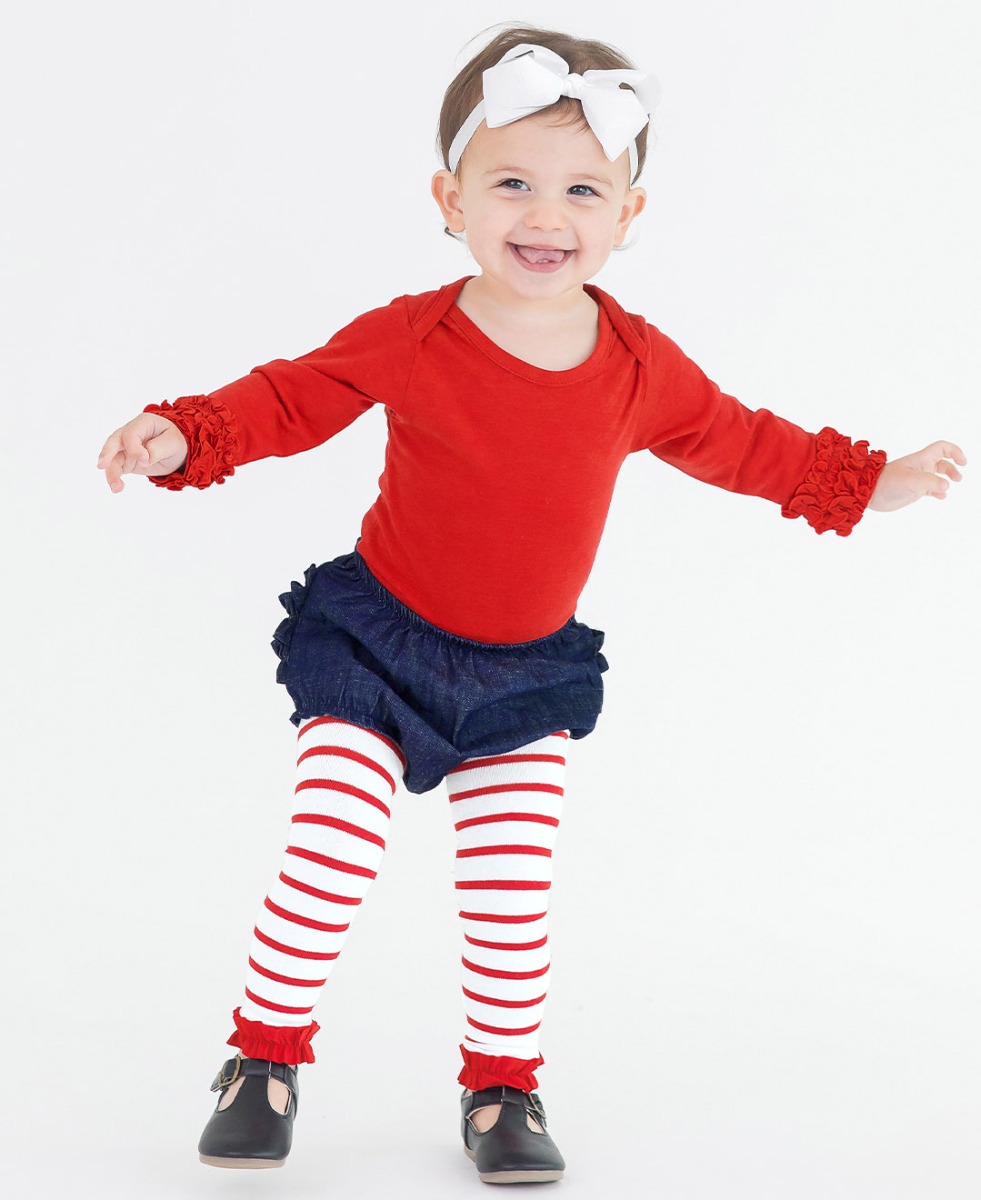 Red & White Stripe Patterned Footless Tights