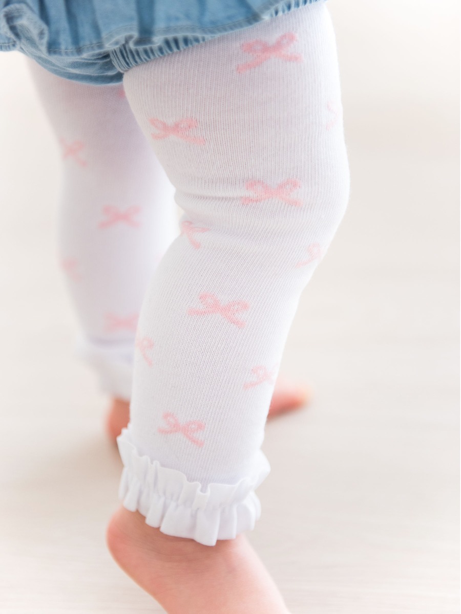 Pink Bows Patterned Footless Ruffle Tights