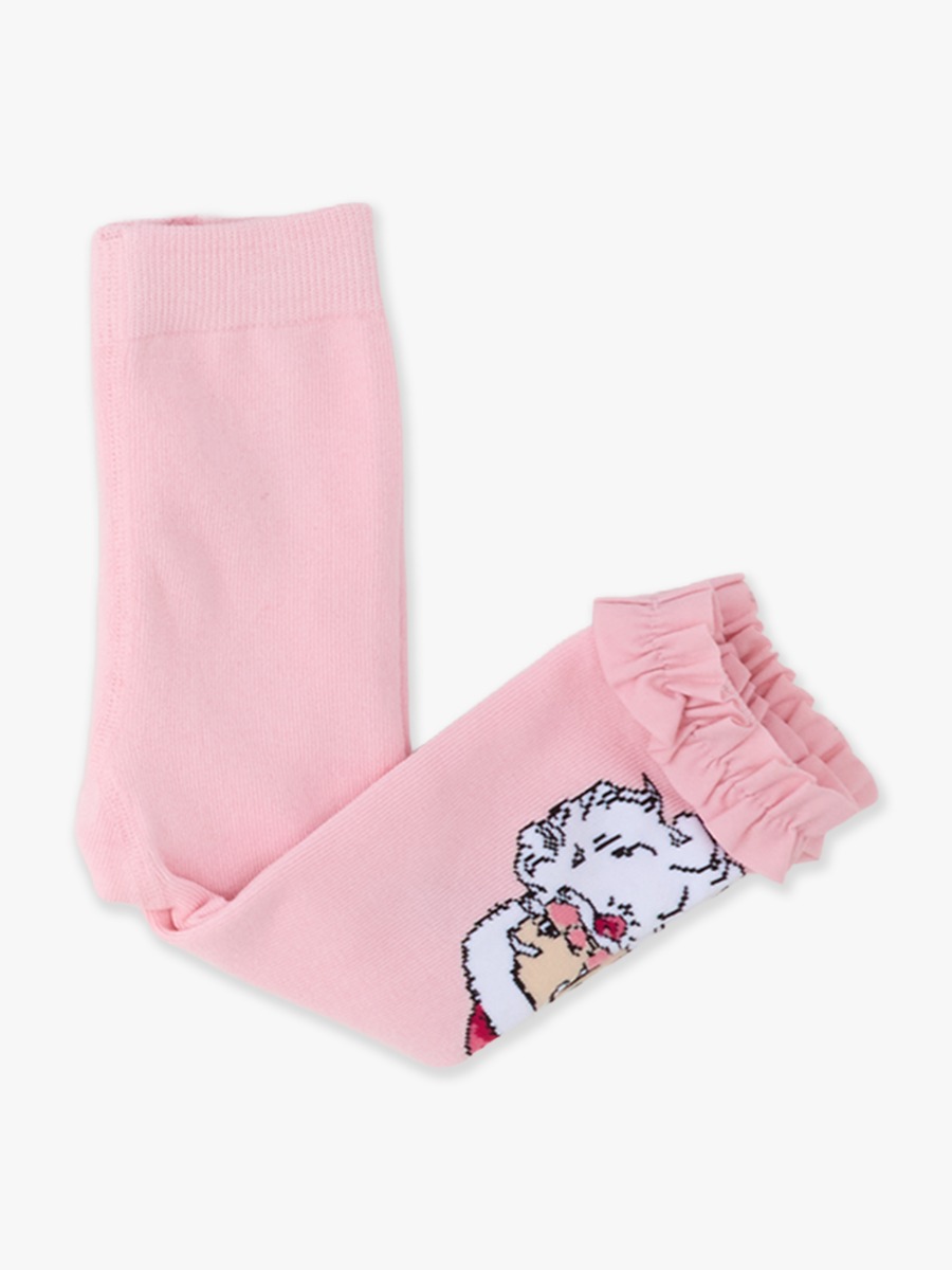 Line drawing of Santa Joy Pink Patterned Footless Ruffle Tights. A dotted circle indicates the approximate location for personalization.