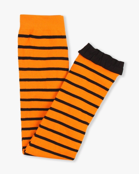Orange Stripe Patterned Footless Tights