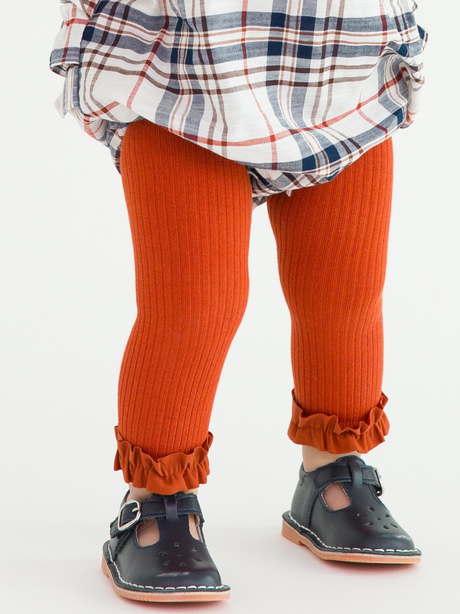 Rust Rib Knit Footless Ruffled Tights