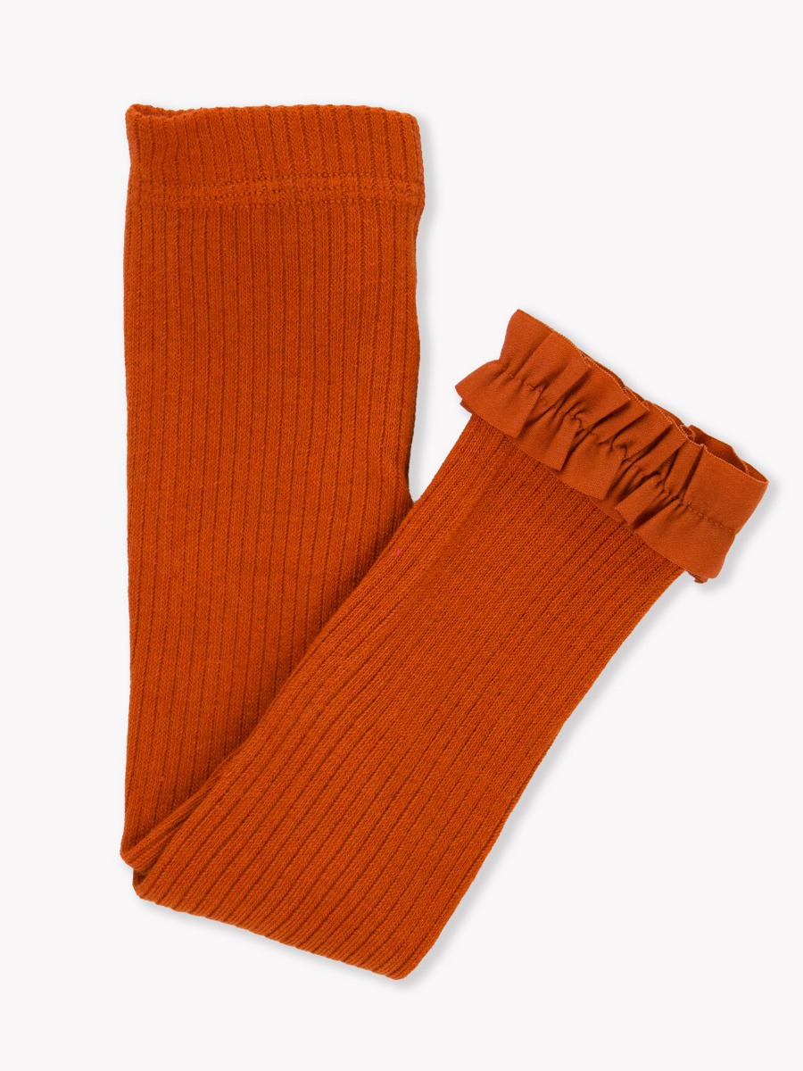 Rust Rib Knit Footless Ruffled Tights