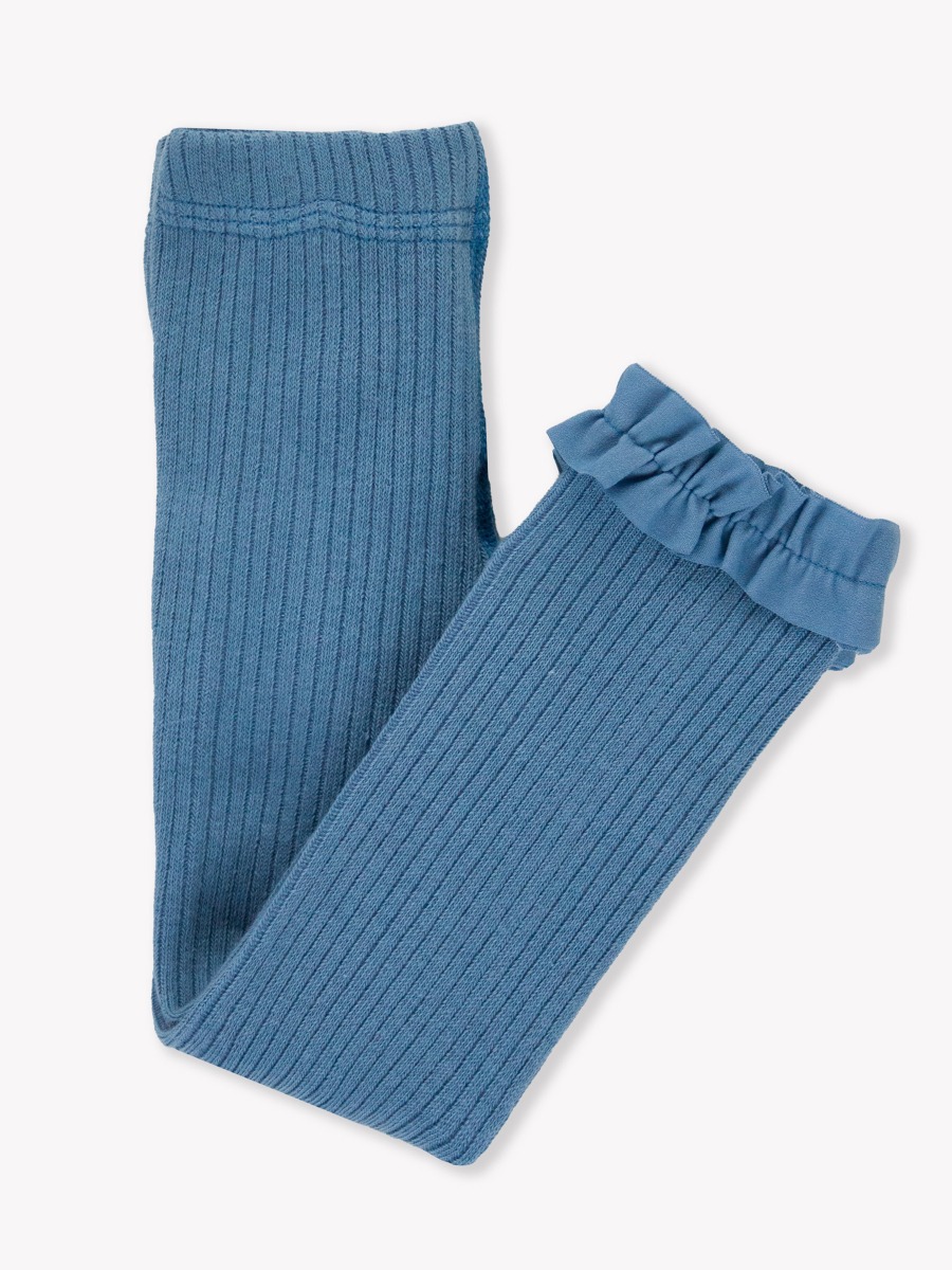 Countryside Blue Rib Knit Footless Ruffled Tights