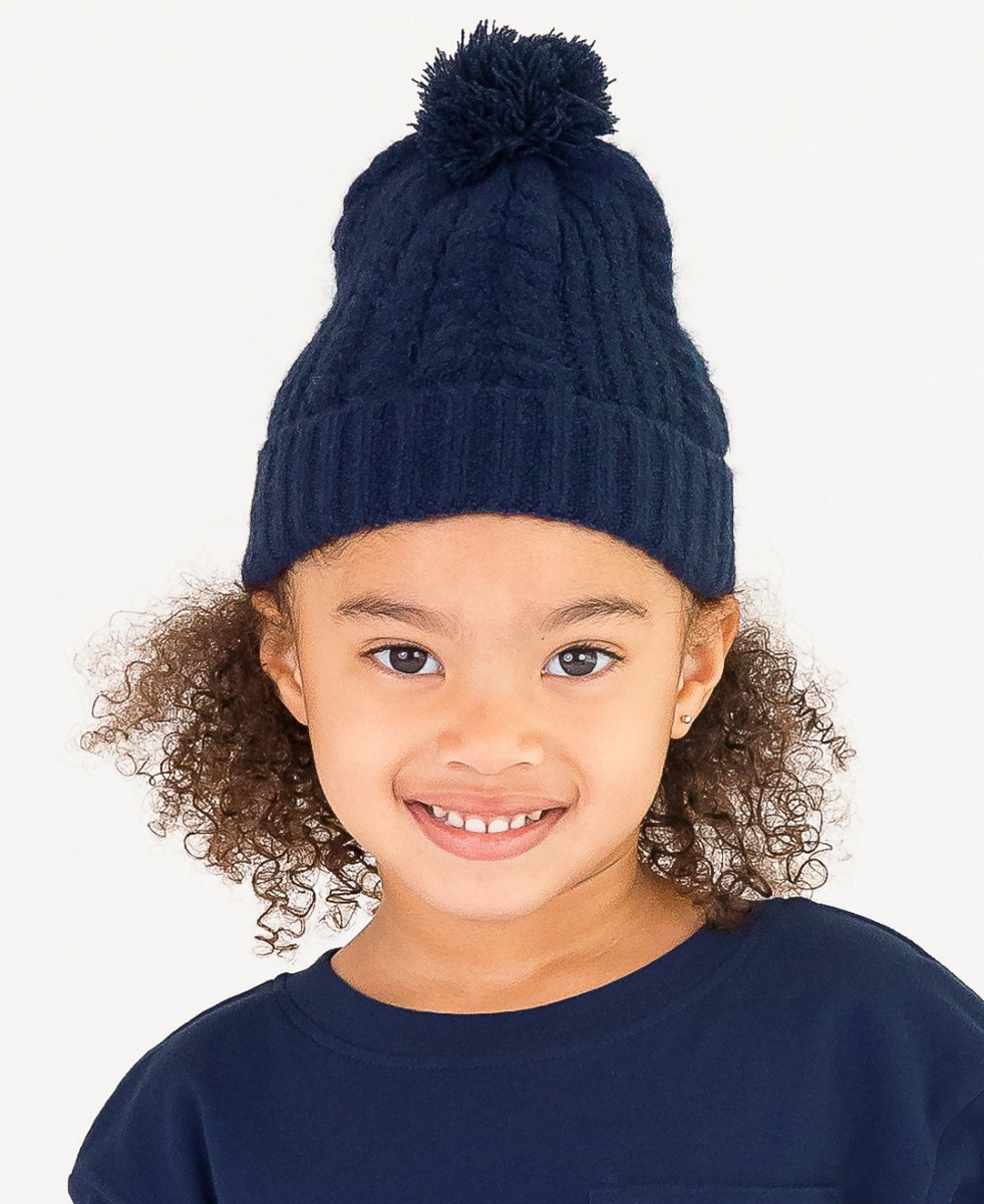 Dark Navy Cozy Sweater Knit Pom Beanie