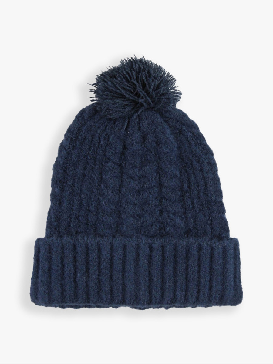 Dark Navy Cozy Sweater Knit Pom Beanie