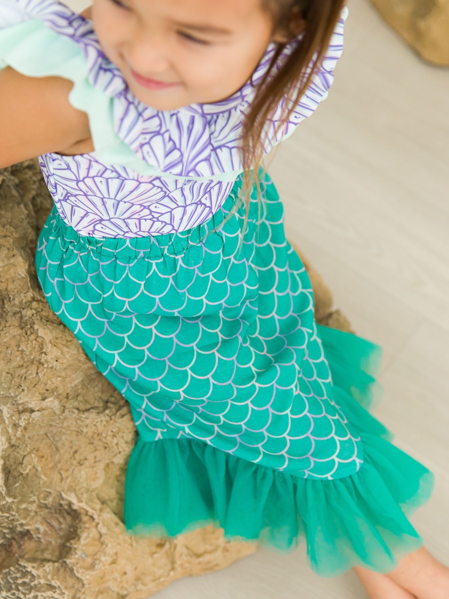 Green Scallop Mermaid Tail Skirt Cover-Up