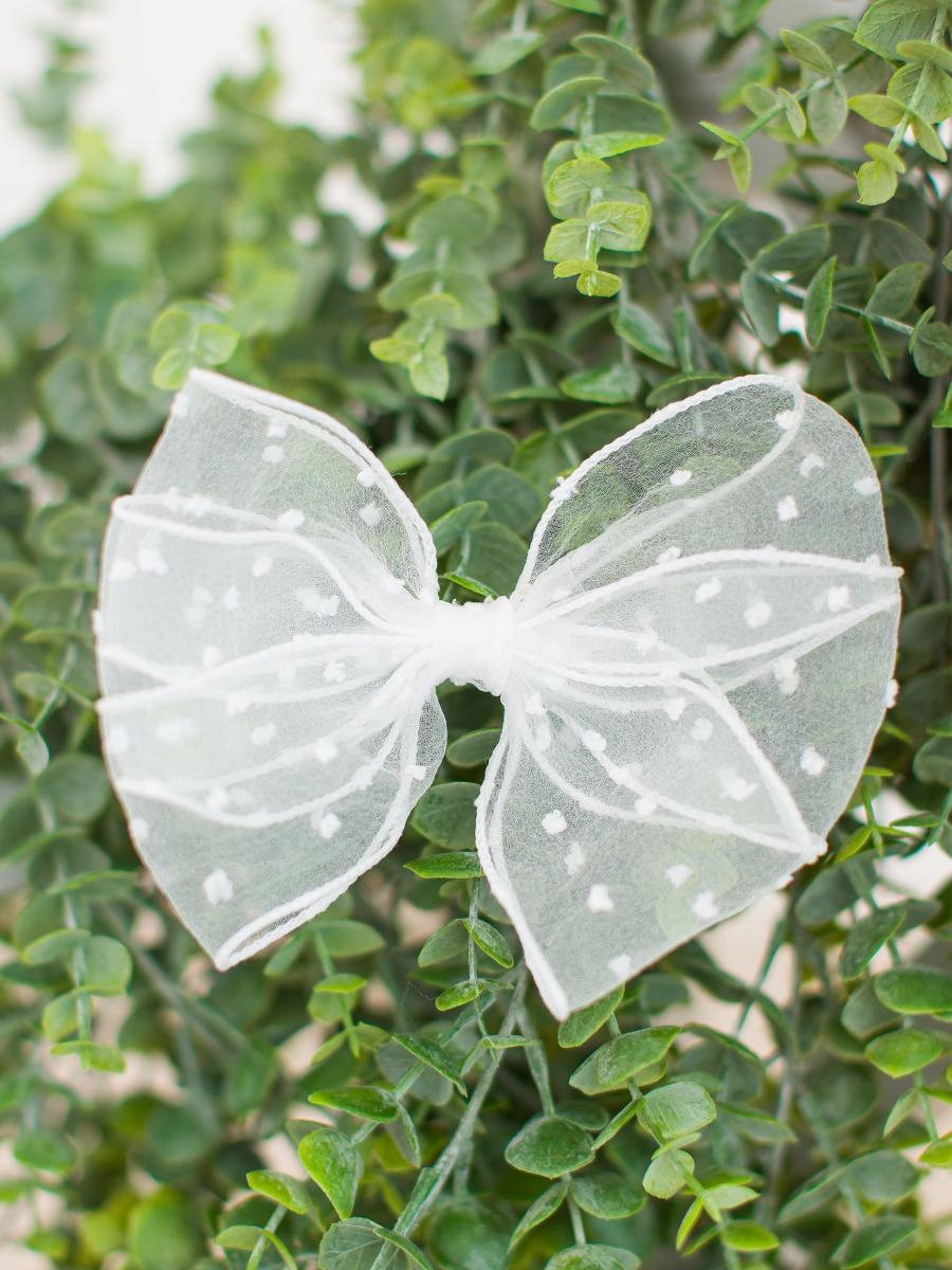 White Dotted Tulle Bow Hair Clip