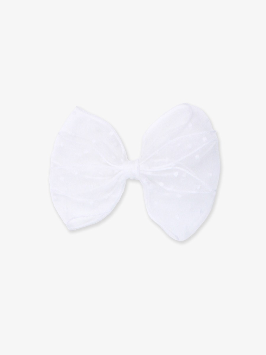White Dotted Tulle Bow Hair Clip