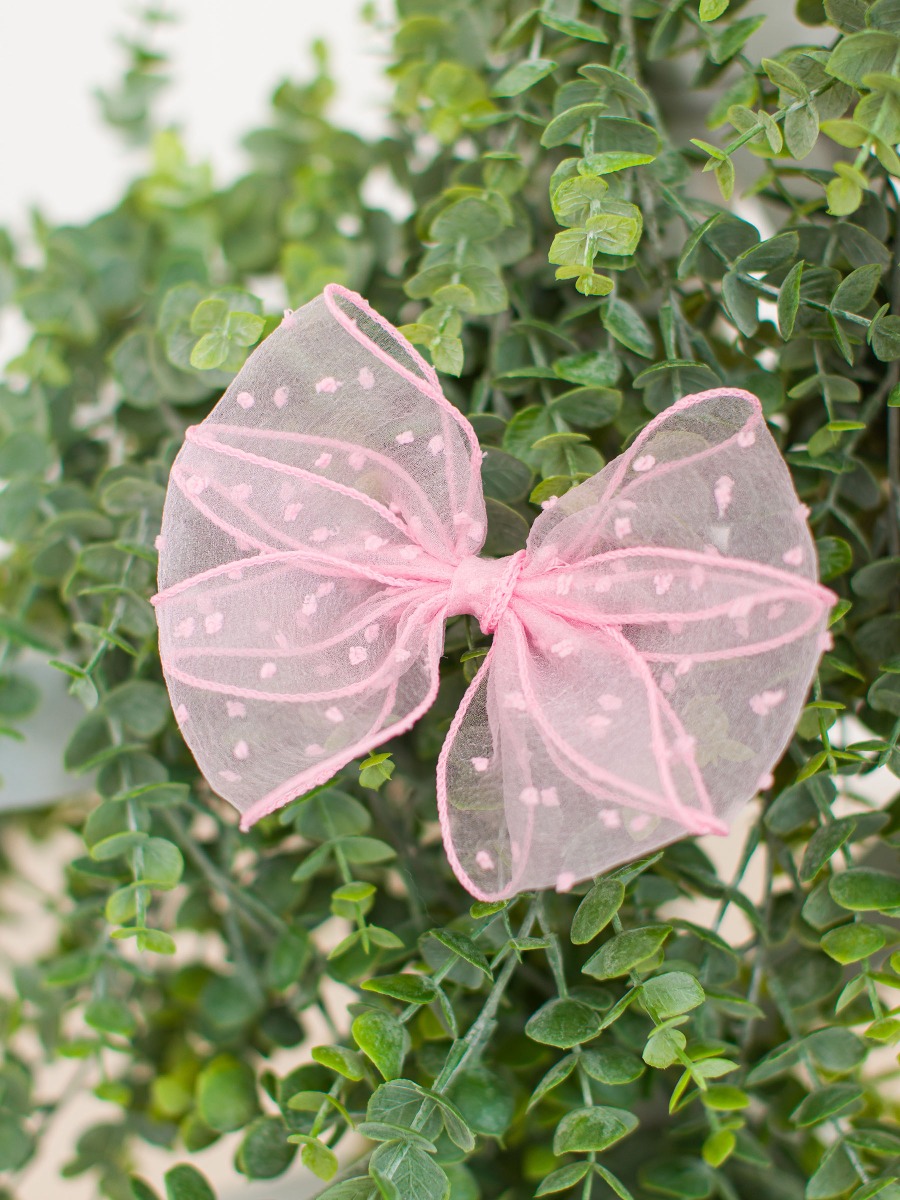 Baby Pink Dotted Tulle Bow Hair Clip
