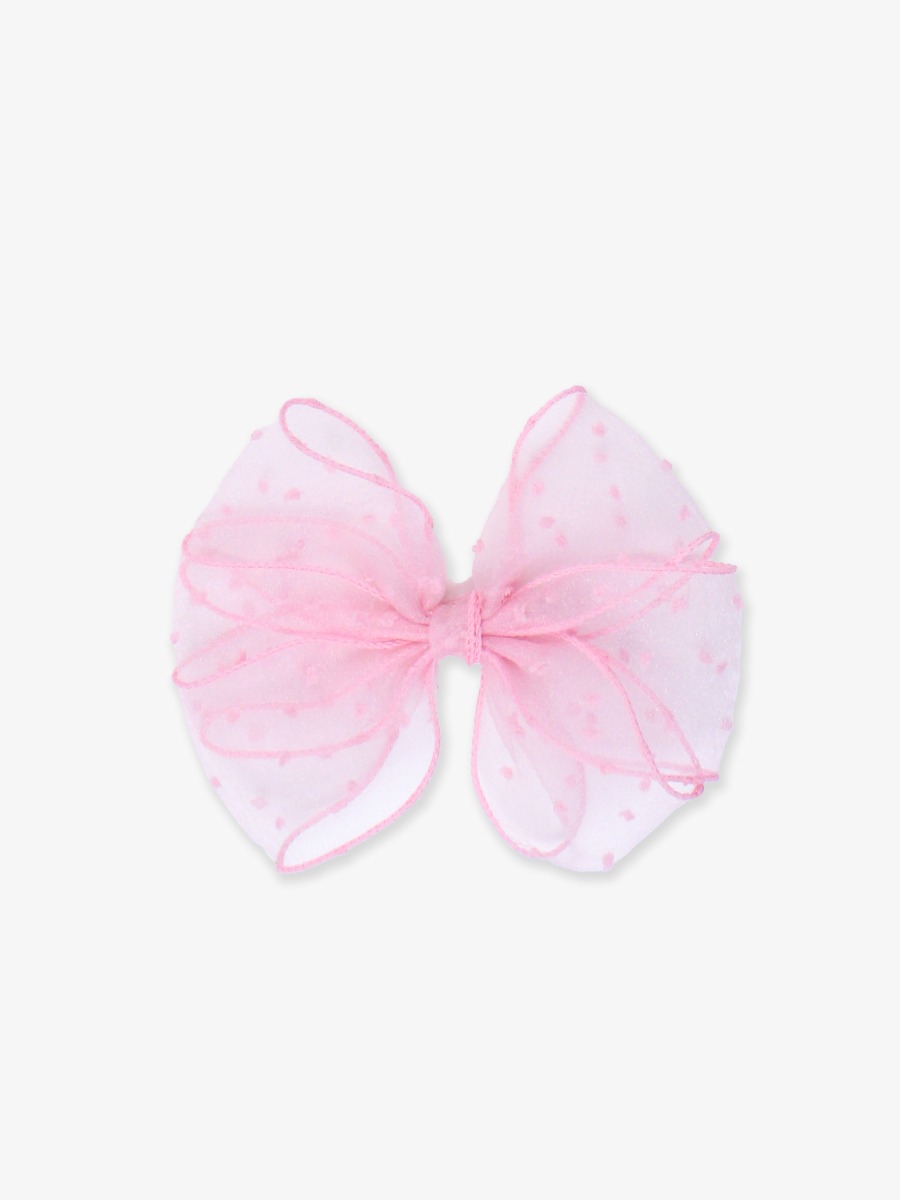 Baby Pink Dotted Tulle Bow Hair Clip