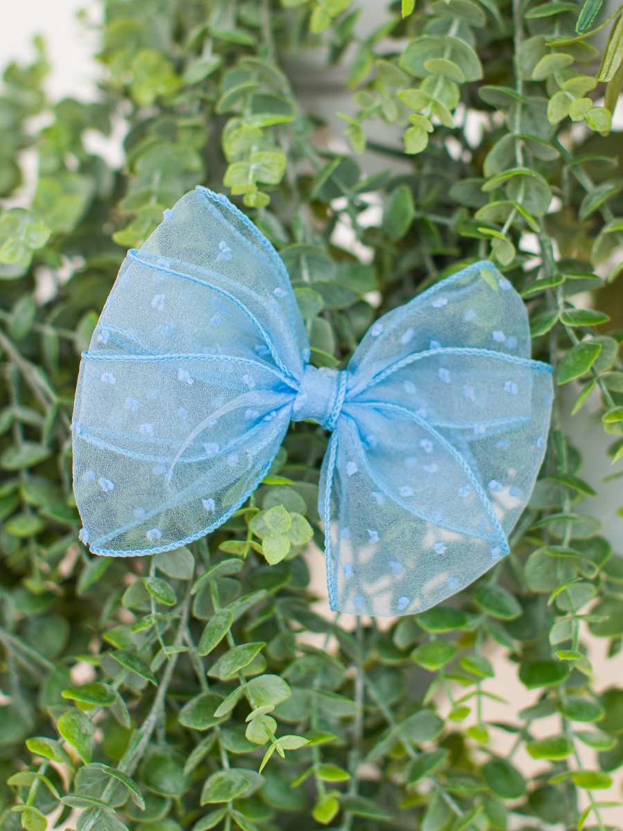 Light Blue Dotted Tulle Bow Hair Clip