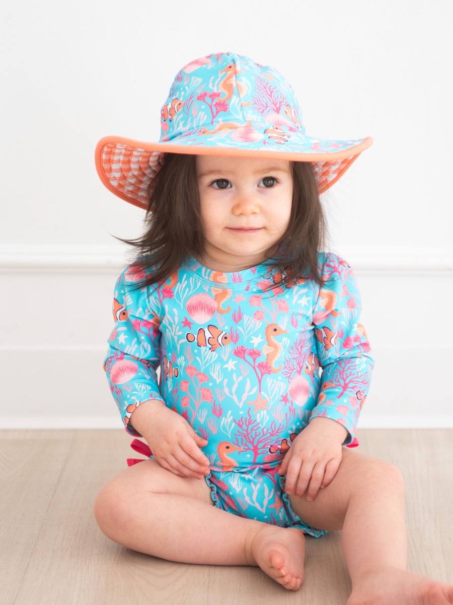 Ocean Tides/Coral Gingham Reversible Swim Hat