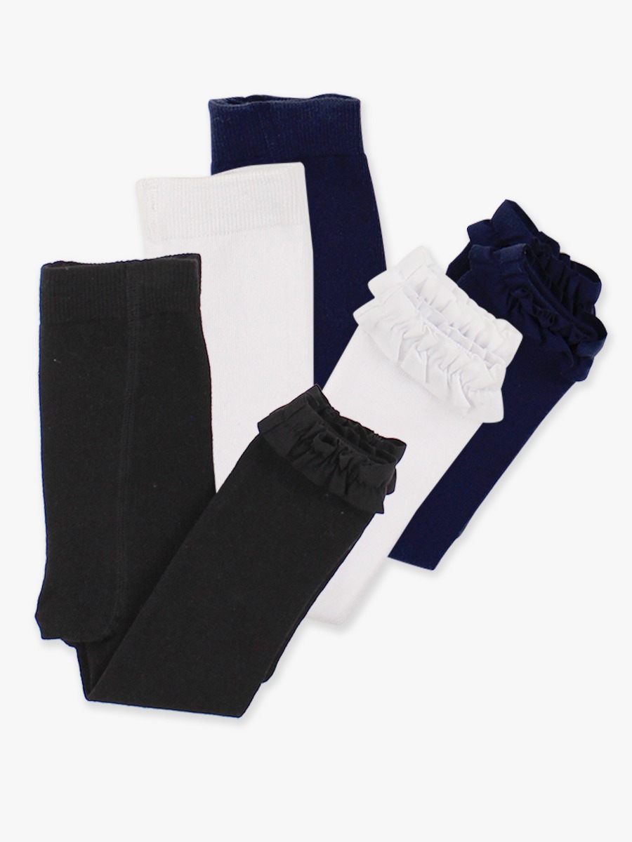 Black, White & Dark Navy 3-Pack Footless Ruffle Tights