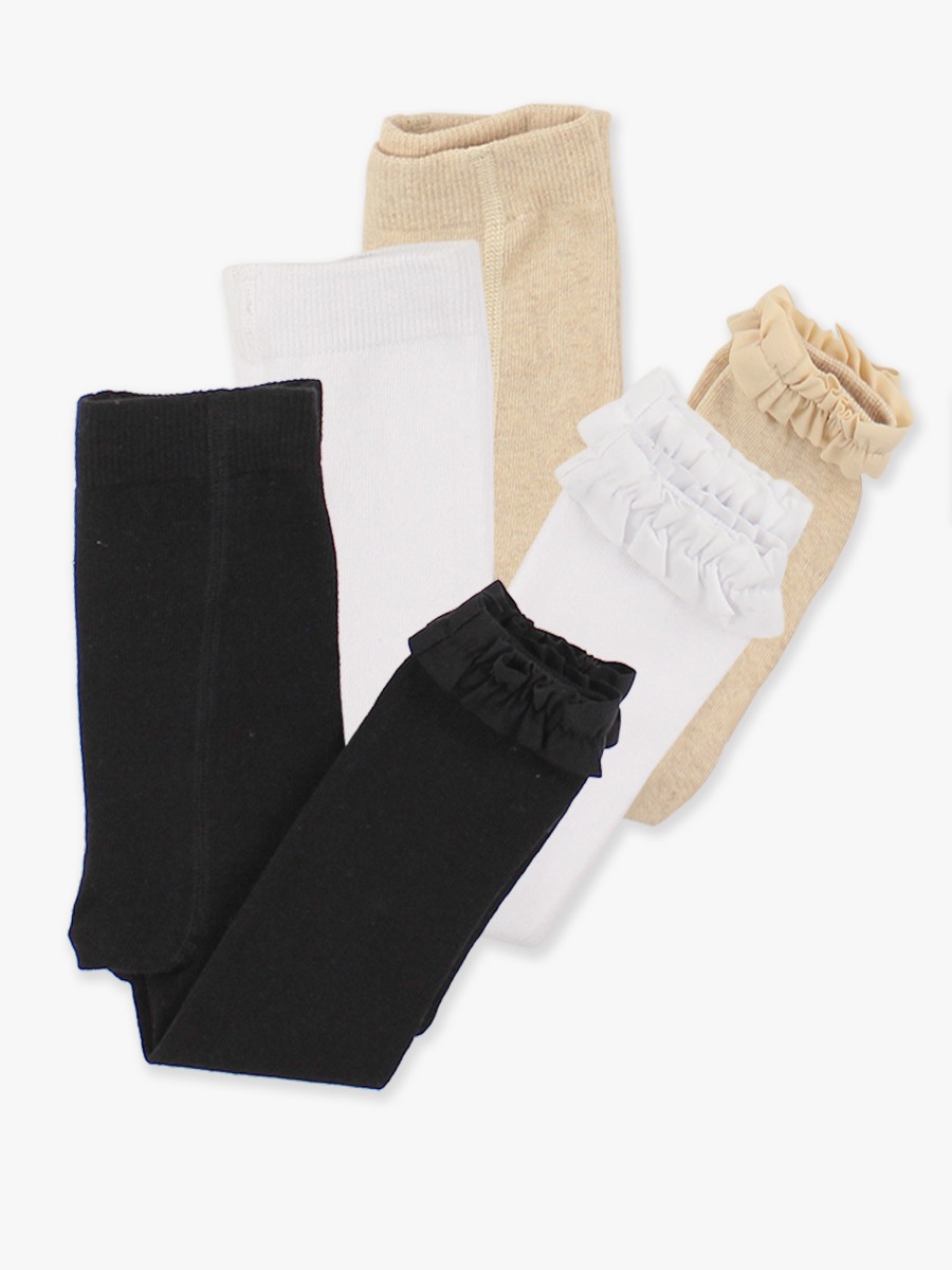 Black, White & Oatmeal 3-Pack Footless Ruffle Tights