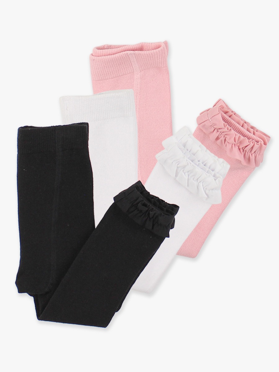 Black, White & Pink 3-Pack Footless Ruffle Tights