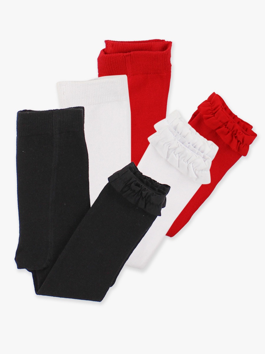 Black, White & Red 3-Pack Footless Ruffle Tights