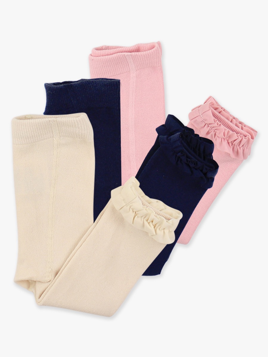 Ivory, Dark Navy & Pink 3-Pack Footless Ruffle Tights