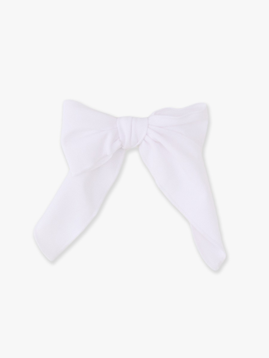 Line drawing of White Active Bow Clip. A dotted circle indicates the approximate location for personalization.