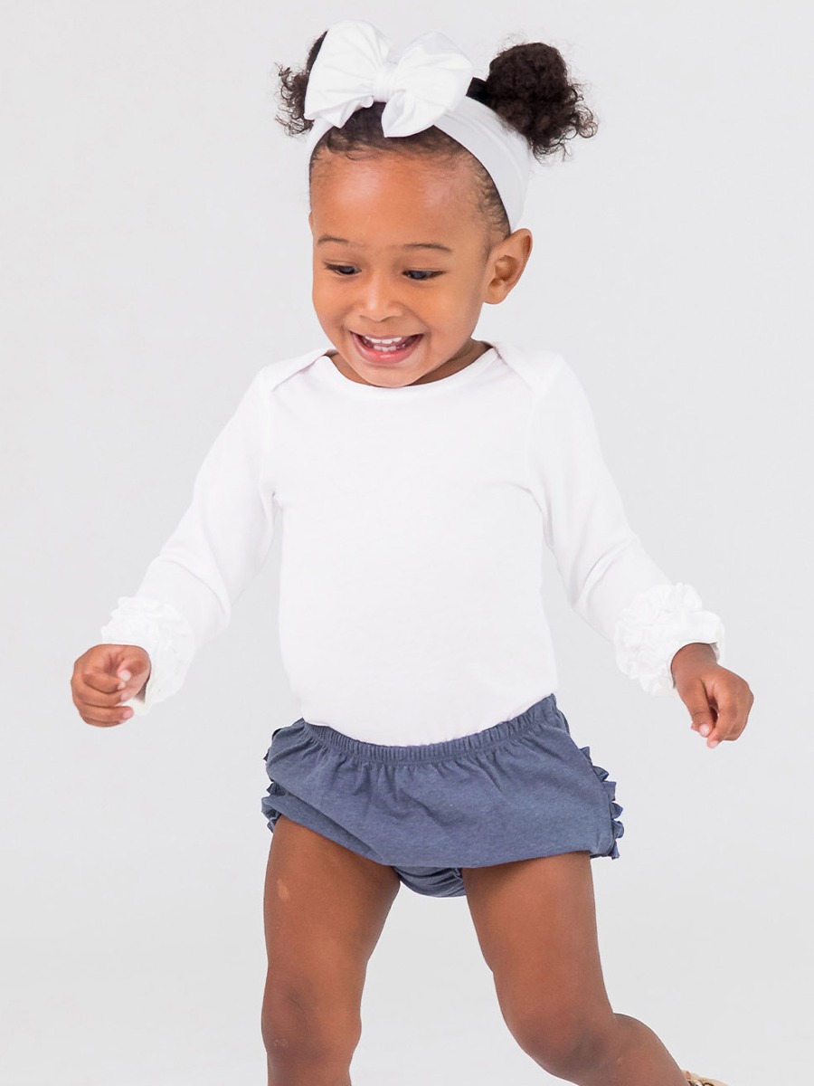 White Ruffled Long Sleeve Layering Bodysuit