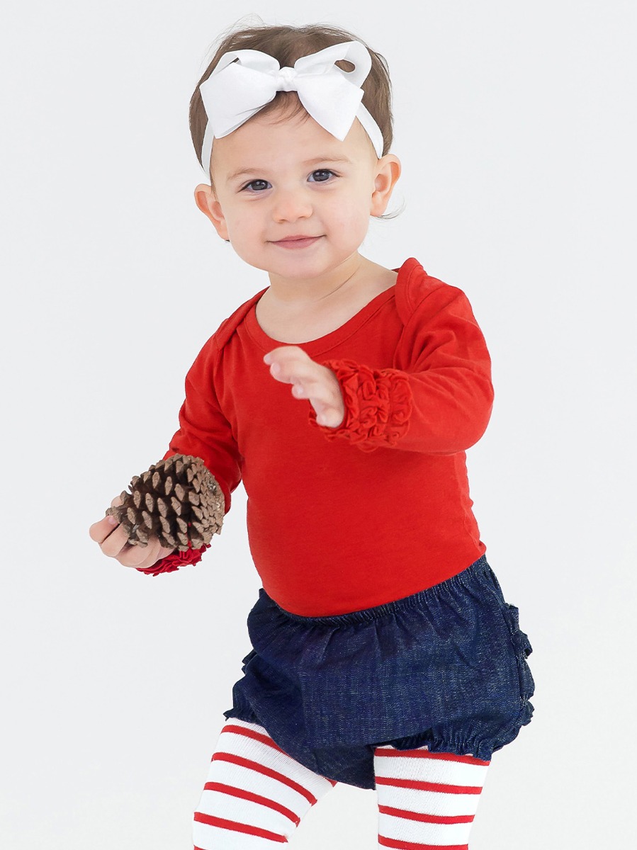 Red Ruffled Long Sleeve Layering Bodysuit