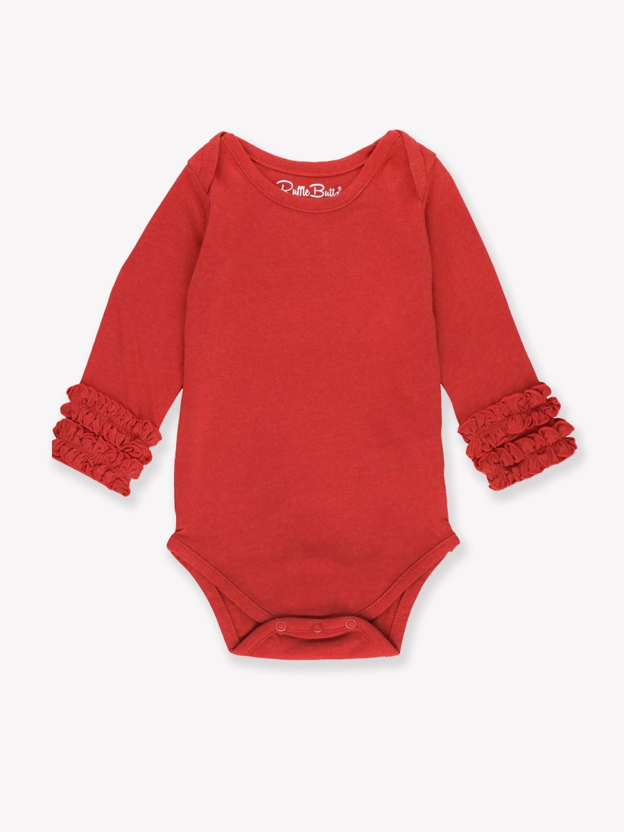 Red Ruffled Long Sleeve Layering Bodysuit