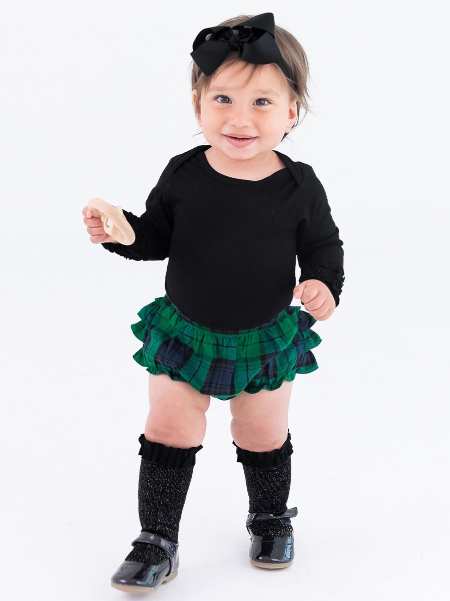 Black Ruffled Long Sleeve Layering Bodysuit
