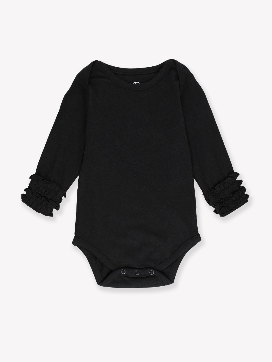 Black Ruffled Long Sleeve Layering Bodysuit