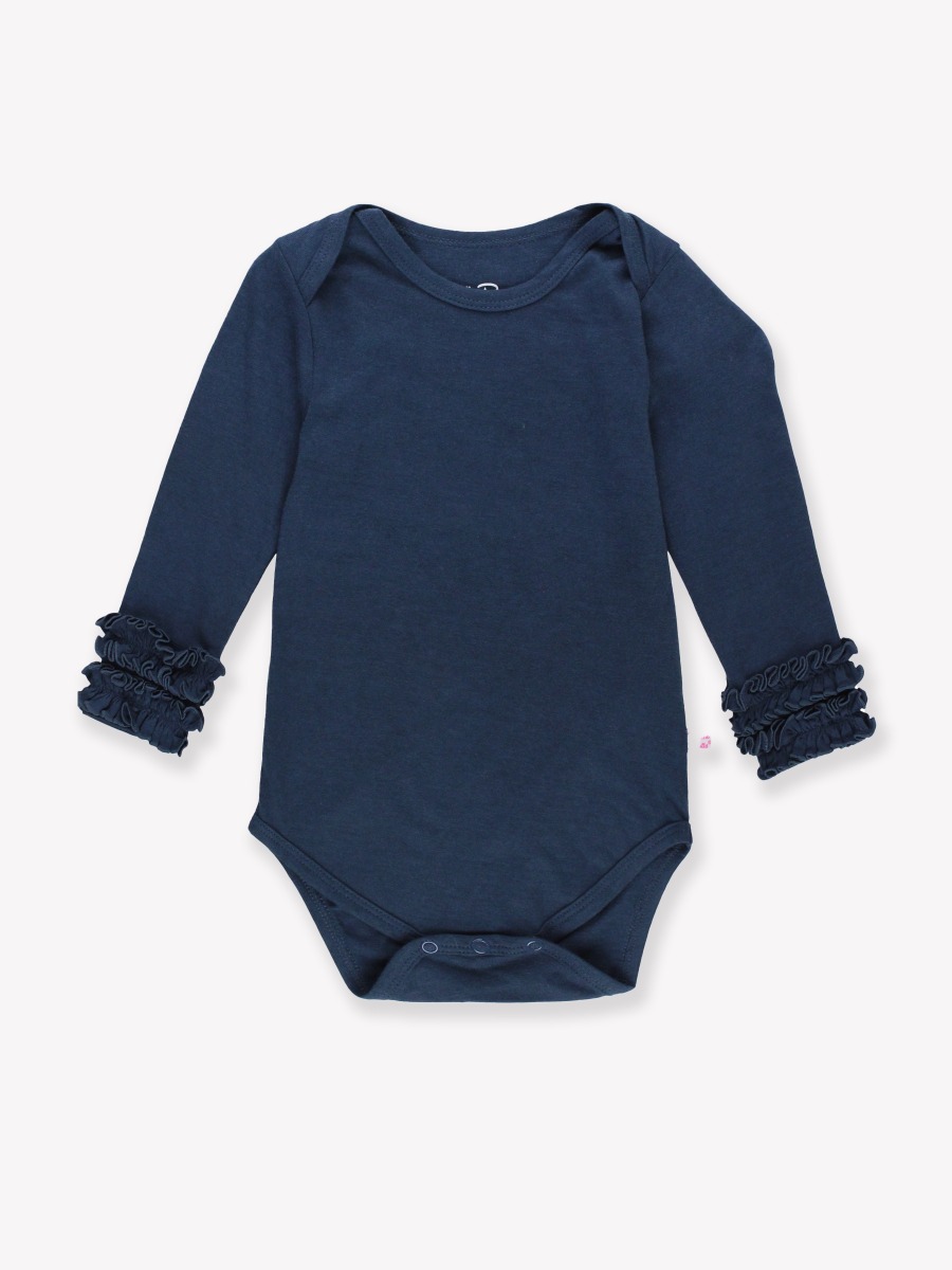 Dark Navy Ruffled Long Sleeve Layering Bodysuit
