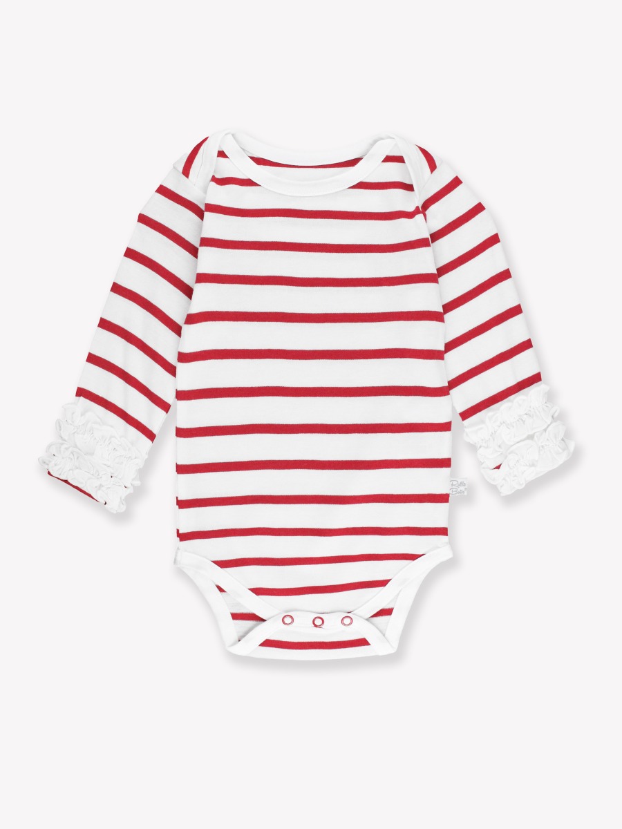 Red & White Stripe Ruffled Long Sleeve Layering Bodysuit