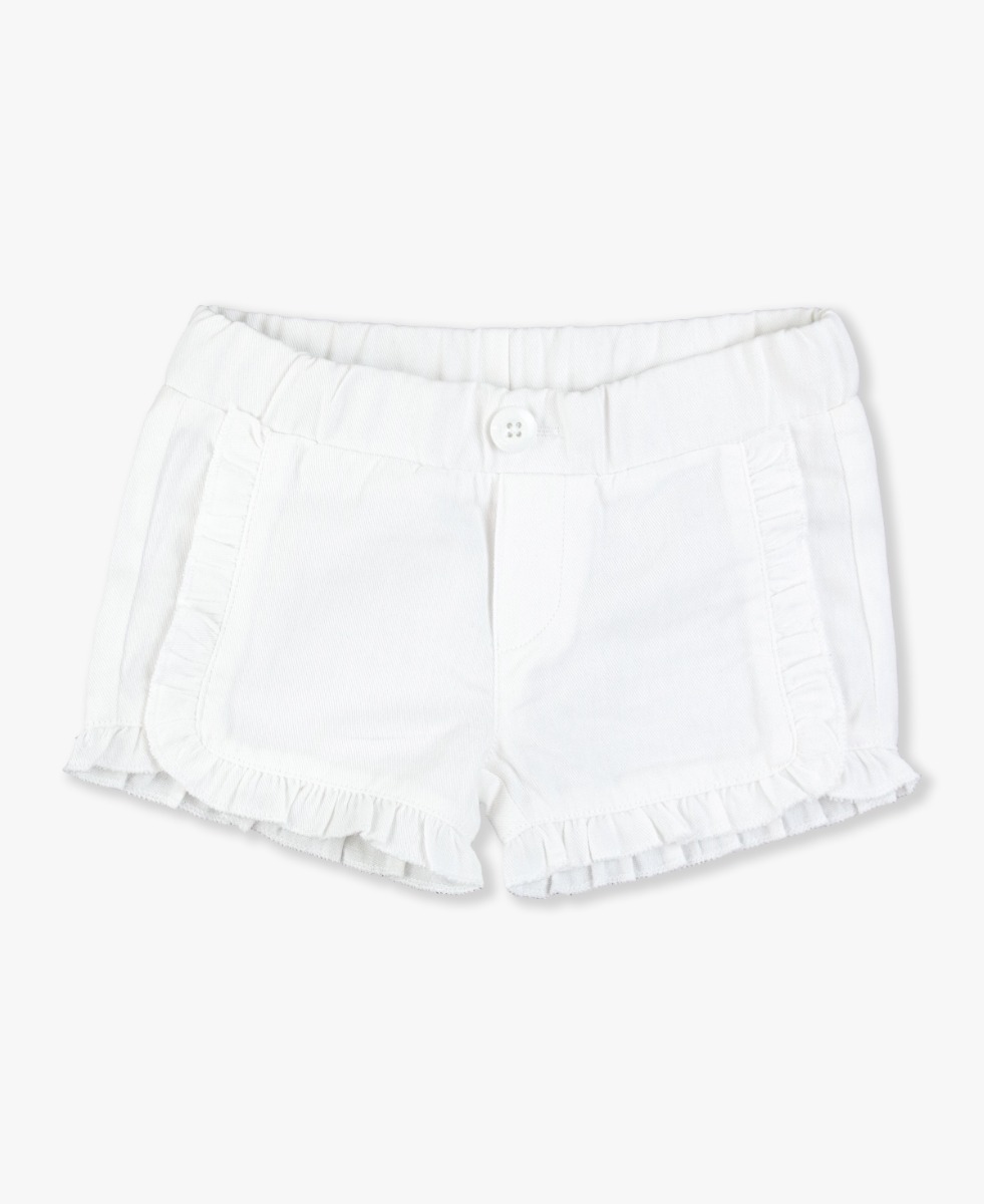 White Ruffle Trim Woven Shorts