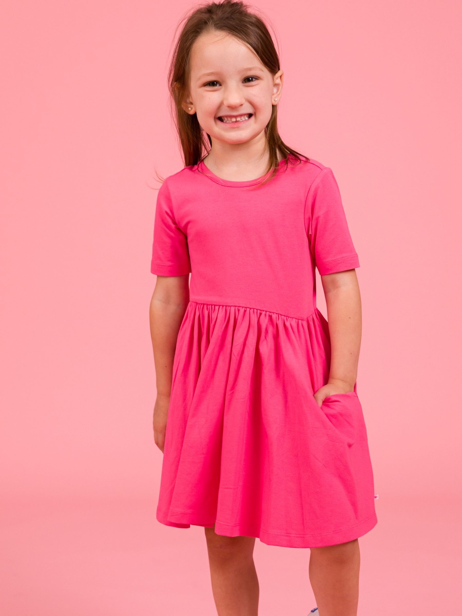 Hot Pink Knit Short Sleeve Twirl Dress