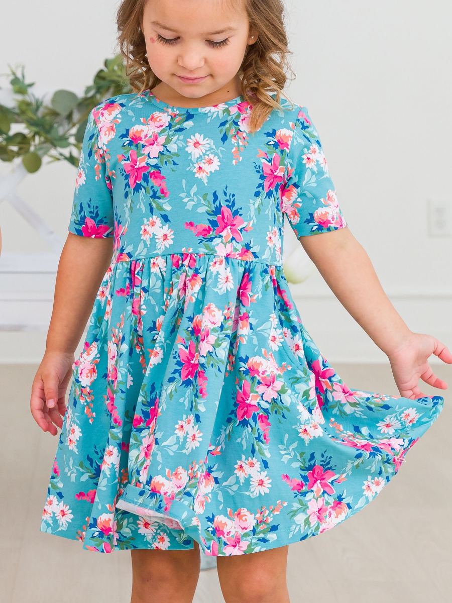 Fancy Me Floral Knit Short Sleeve Twirl Dress