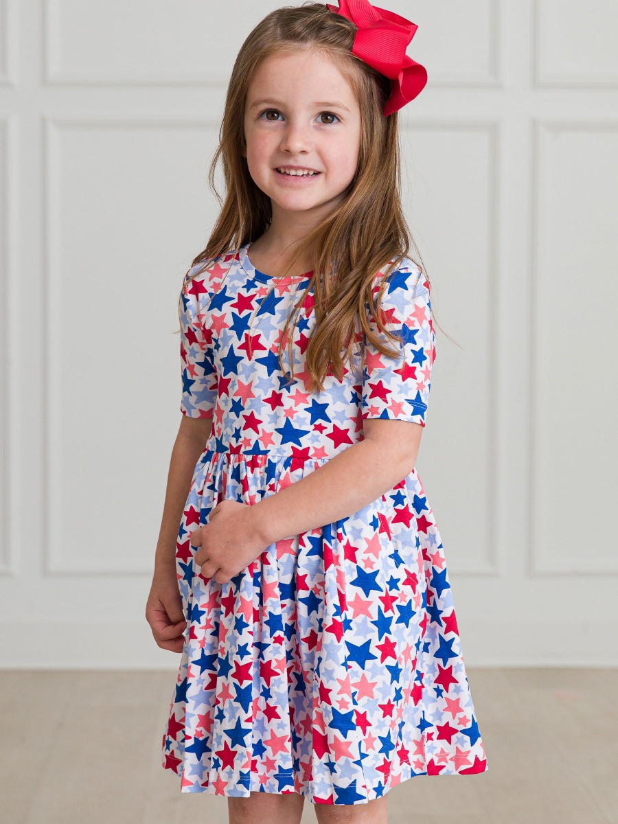 Star-Spangled Knit Short Sleeve Twirl Dress