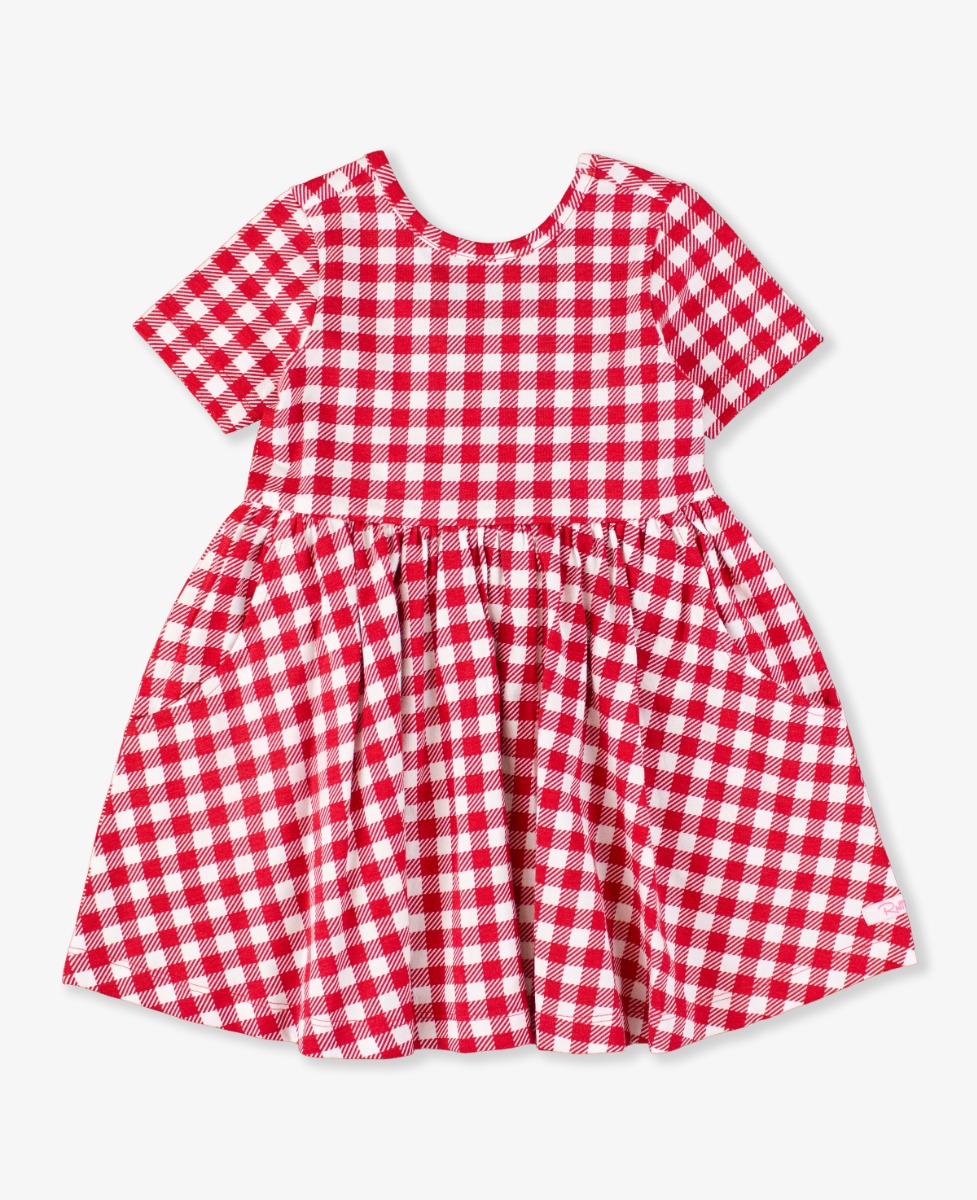 Red Gingham Knit Short Sleeve Twirl Dress - 3-6m