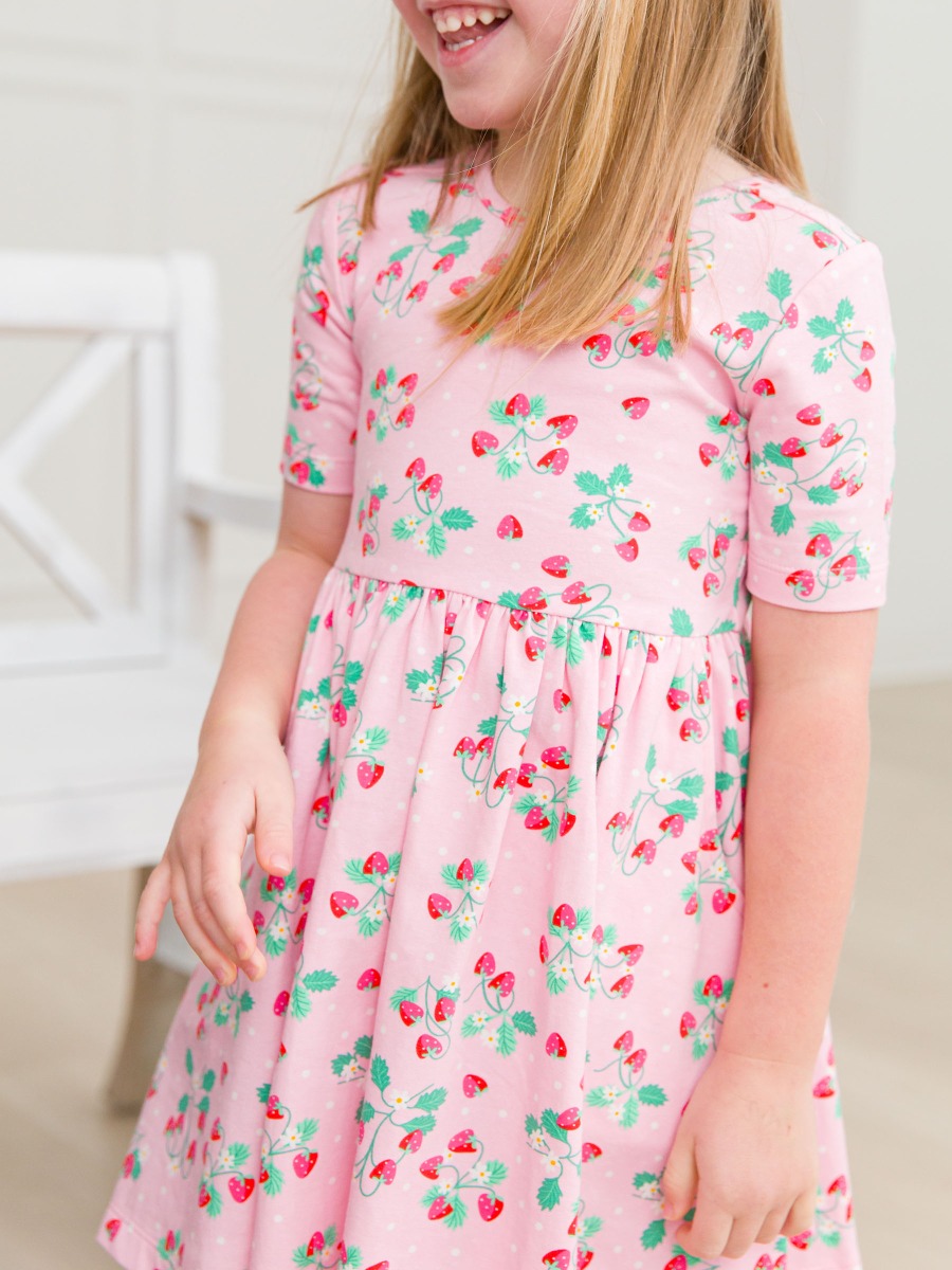 Sweet As Strawberries Knit Short Sleeve Twirl Dress