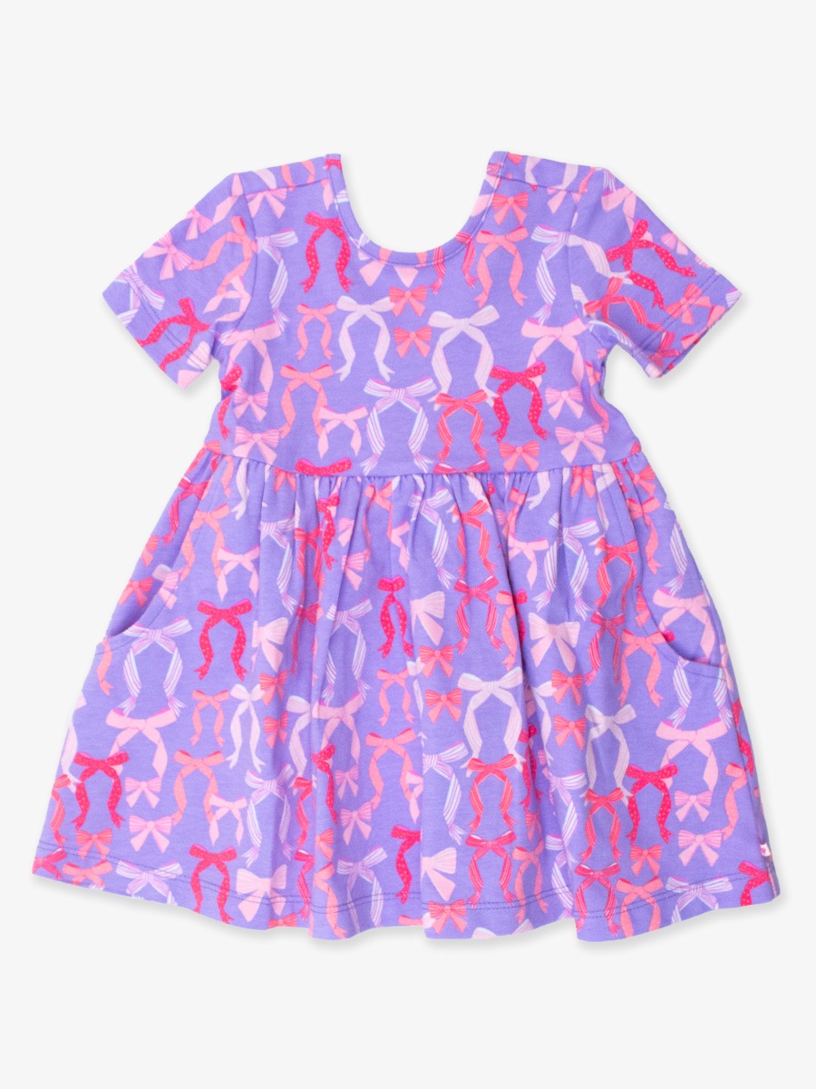Rosy Ribbons Knit Short Sleeve Twirl Dress