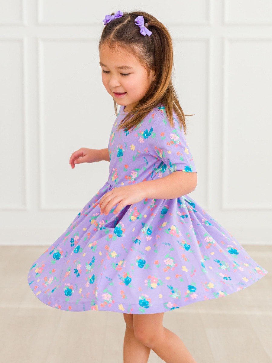 Purple Garden Knit Short Sleeve Twirl Dress