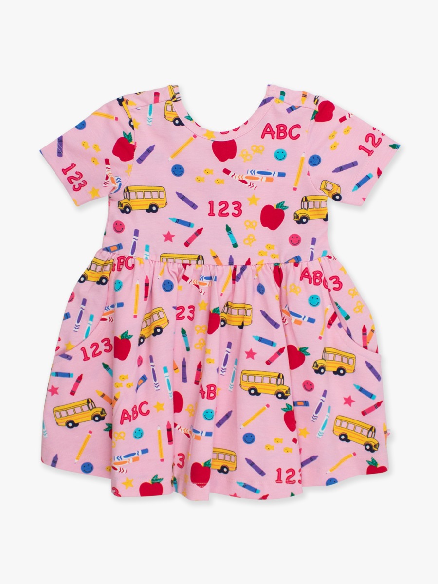 Pink School House Knit Short Sleeve Twirl Dress