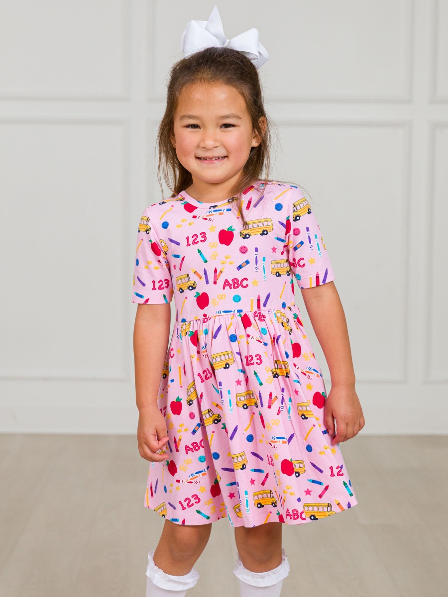 Pink School House Knit Short Sleeve Twirl Dress