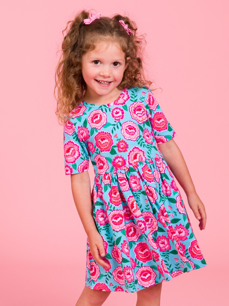 Bright Blossoms Knit Short Sleeve Twirl Dress