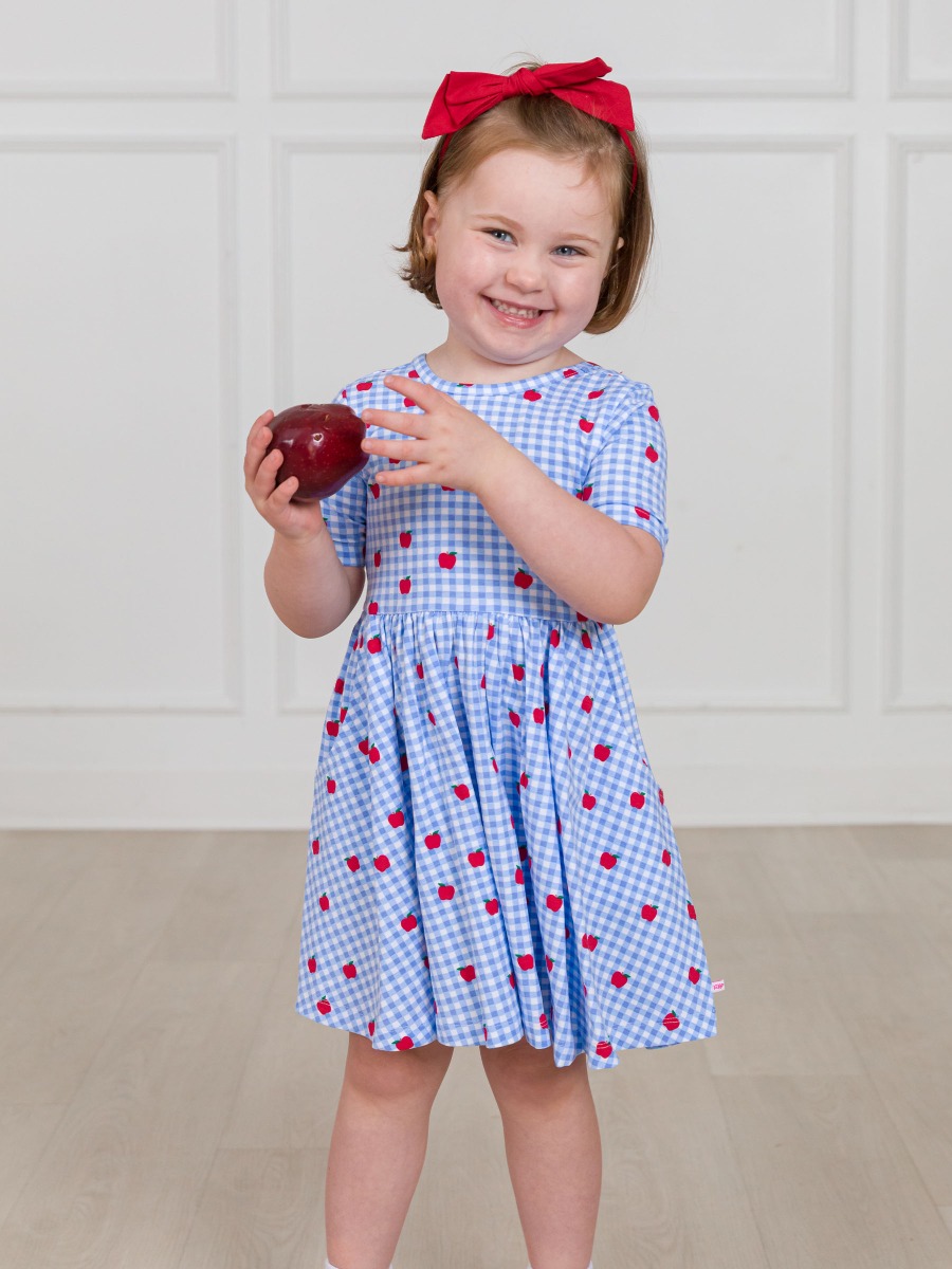 Apple Orchard Gingham Knit Short Sleeve Twirl Dress