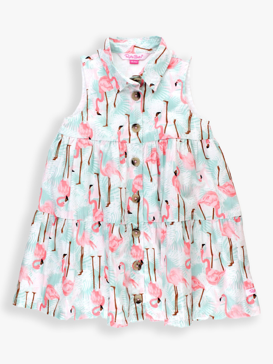 Vibrant Flamingo Tiered Shirt Dress