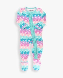 Girls Frosty Stripe Ruffled Footed Pajamas