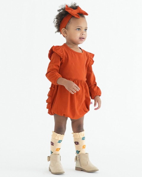 Rust Knit Long Sleeve Flutter Bubble Romper