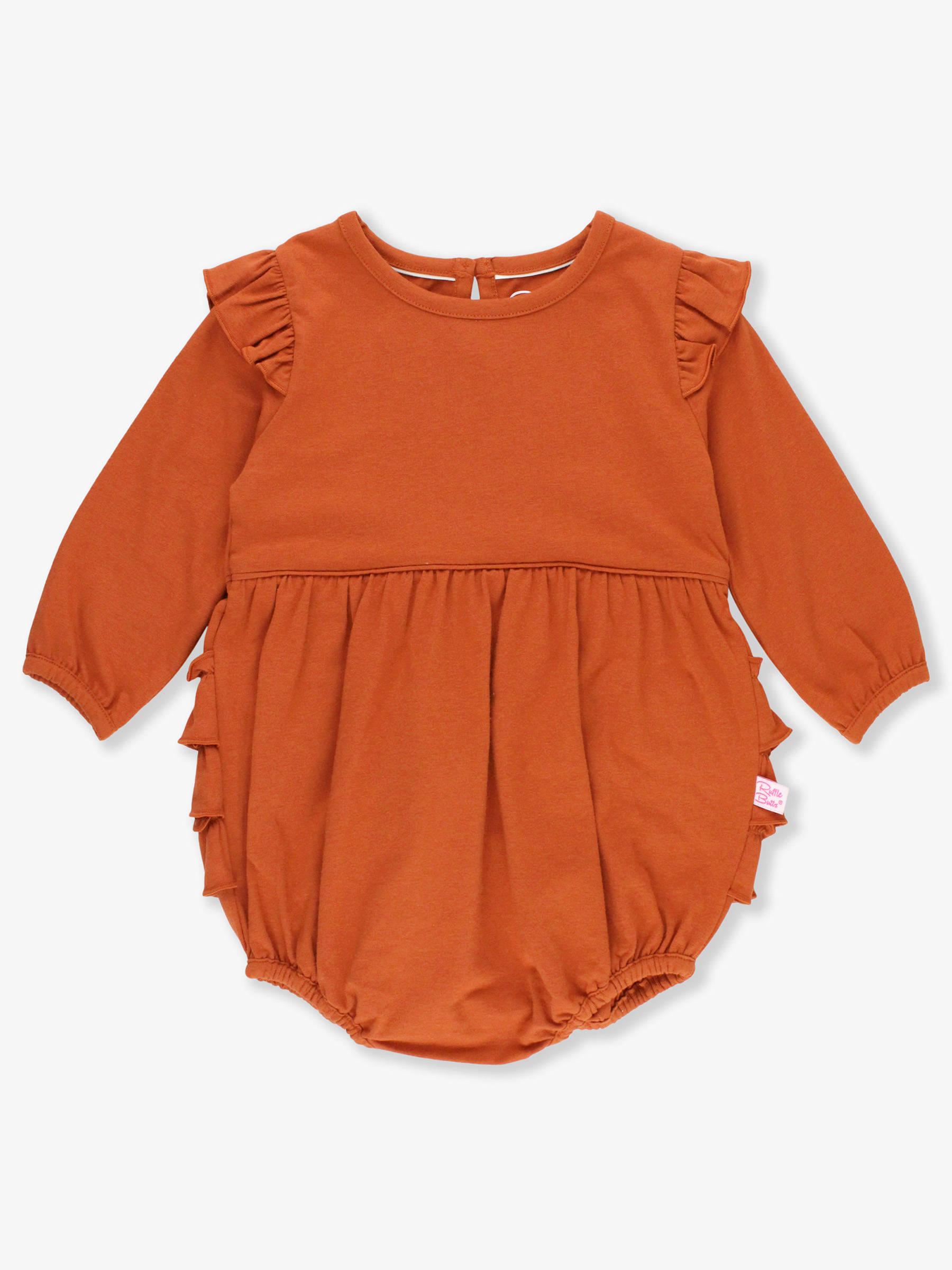 Rust Knit Long Sleeve Flutter Bubble Romper