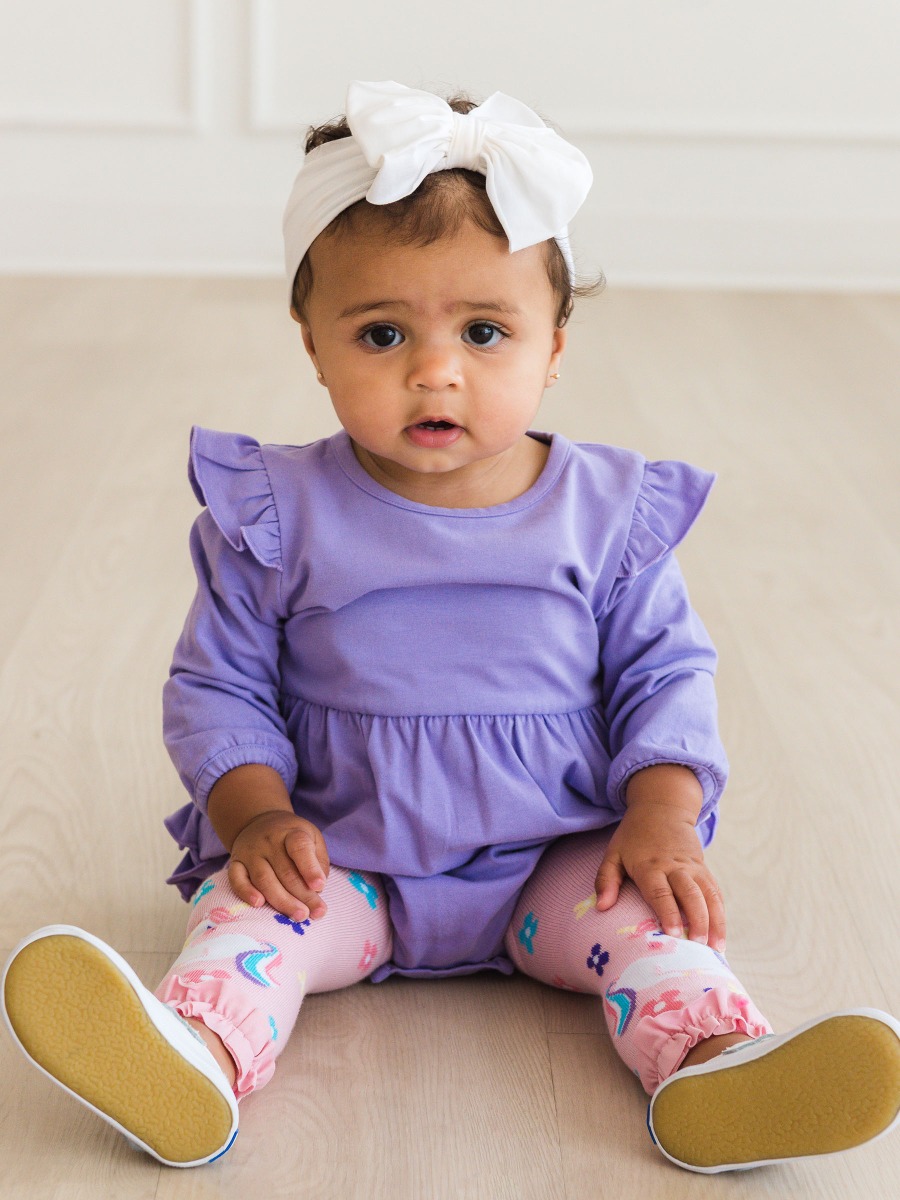 Wisteria Purple Knit Long Sleeve Flutter Bubble Romper