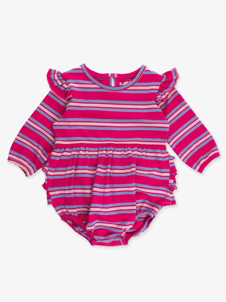 Very Berry & Periwinkle Blue Stripe Knit Long Sleeve Flutter Bubble Romper