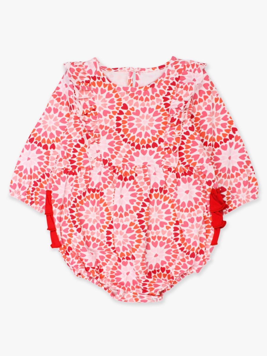 Pink Kaleidoscope Hearts Long Sleeve Waterfall Knit Bubble Romper